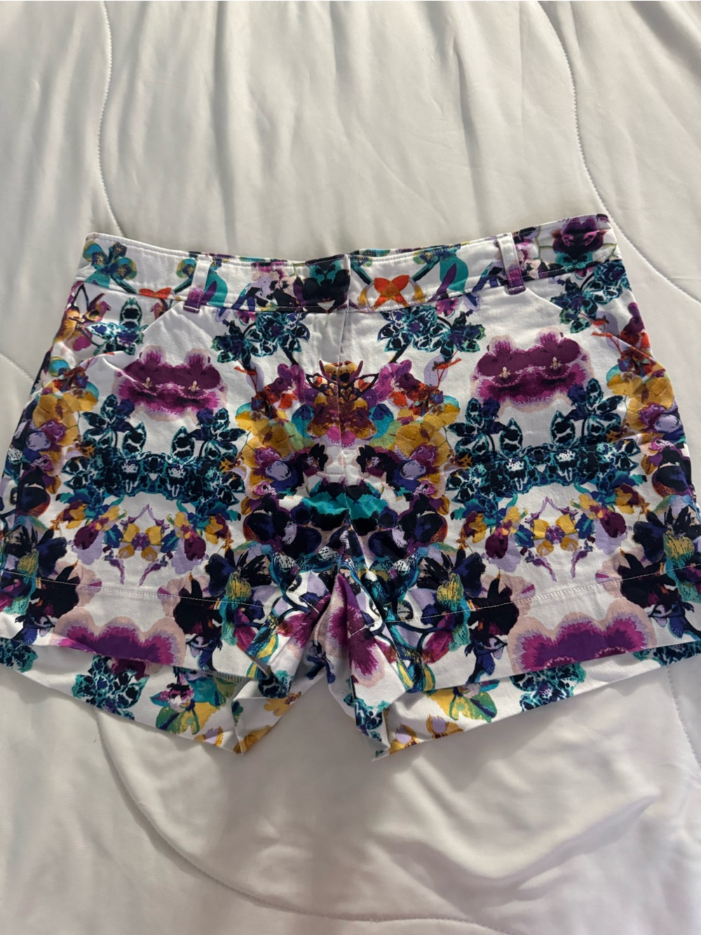 Nicole Floral Strapless Crop Top in White, Purple & Teal